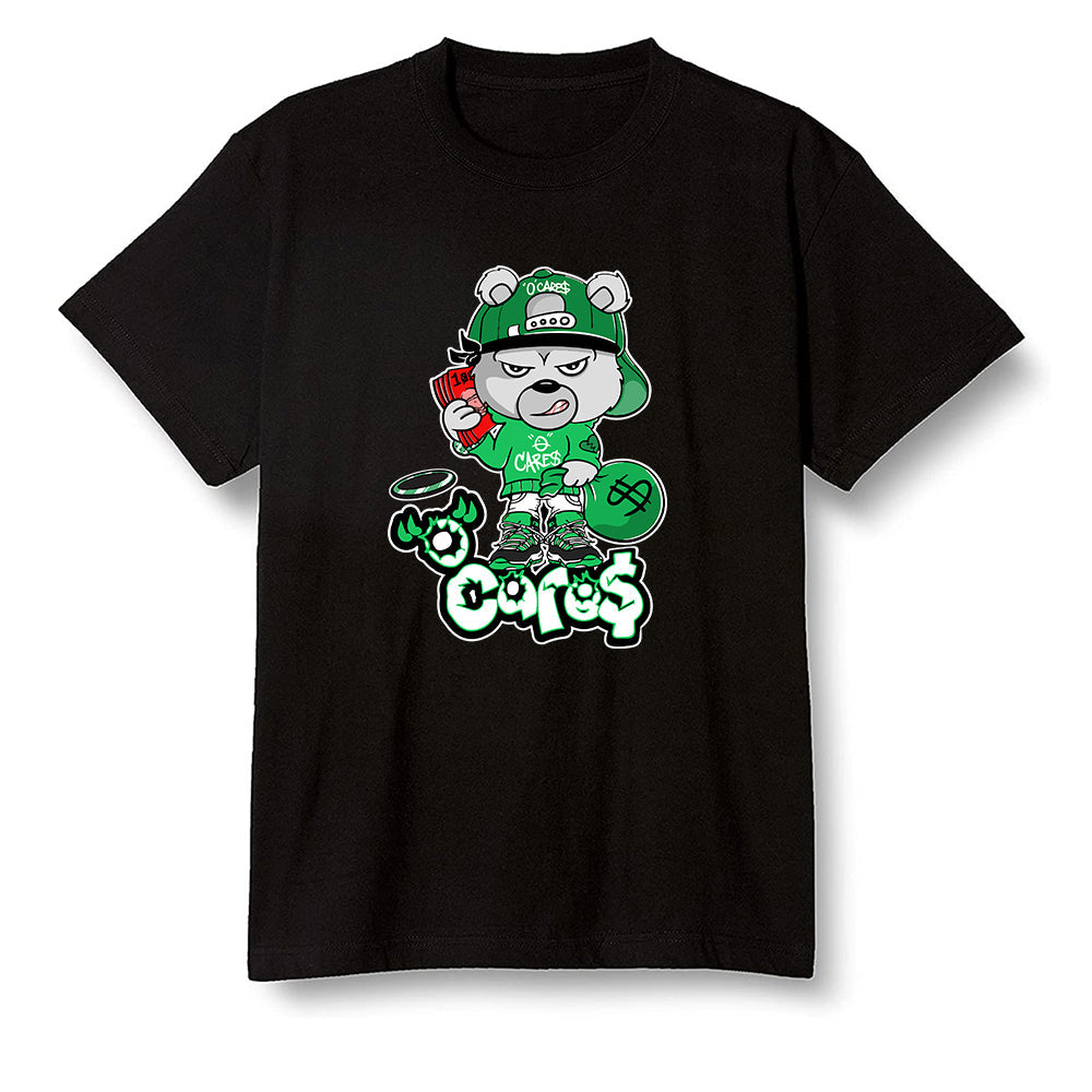 Pop Colour AJ1 High OG Lucky Green - 0 Cares$ Teddy - Black Men T-shirt