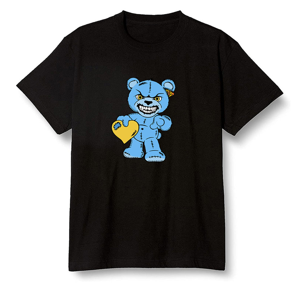 Pop Colour AJ1 Retro Low 'West Coast' White/Varsity Maize-University Blue - Angry Teddy Bear - Black Men T-shirt