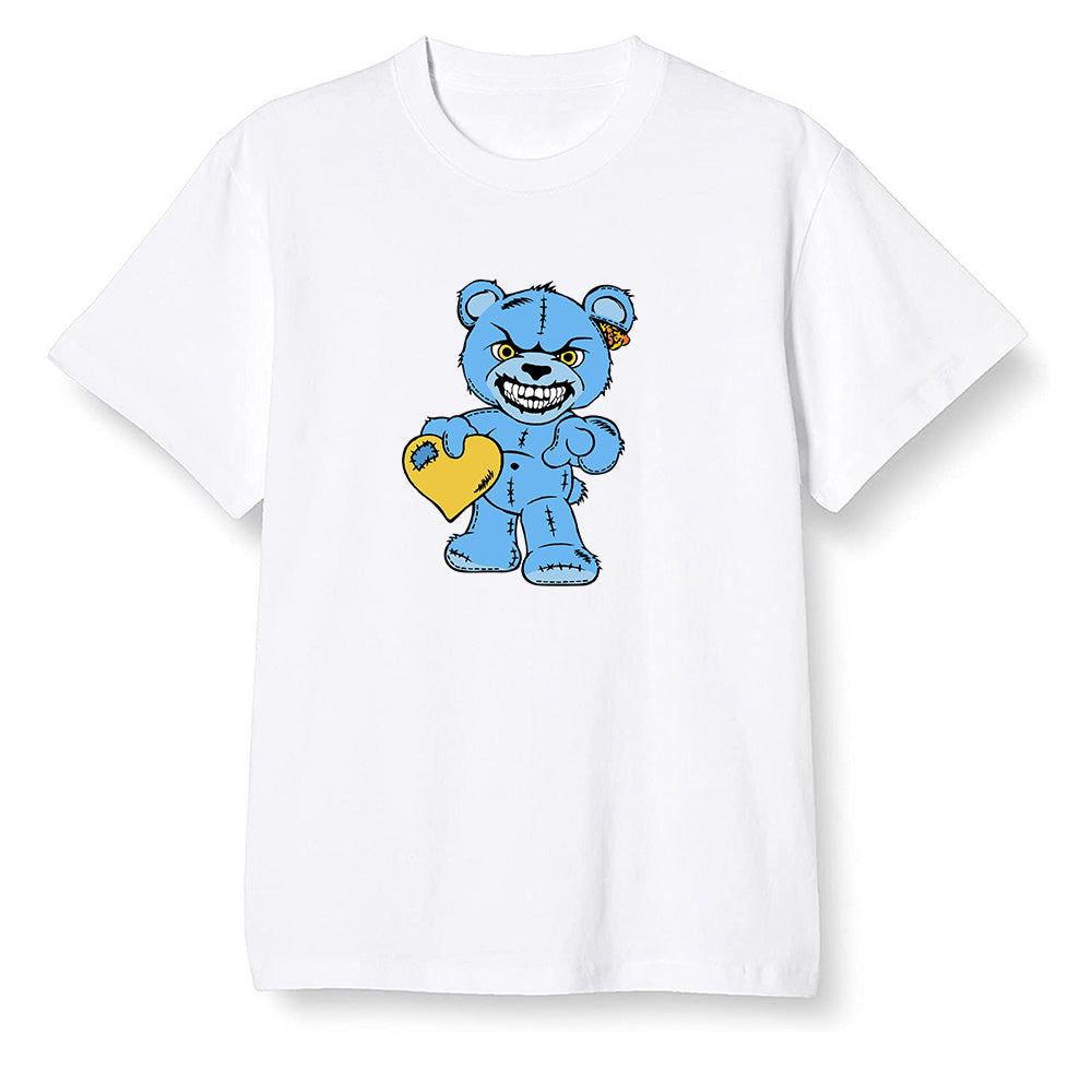 Pop Colour AJ1 Retro Low 'West Coast' White/Varsity Maize-University Blue - Angry Teddy Bear - White Men T-shirt