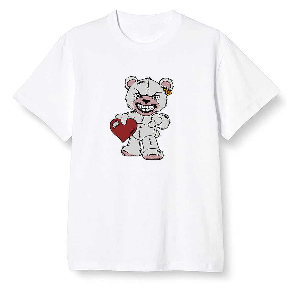Pop Colour AJ1 Retro Low 'Hare' Grey Mist/University Red-Light Poison - Angry Teddy Bear - White Men T-shirt