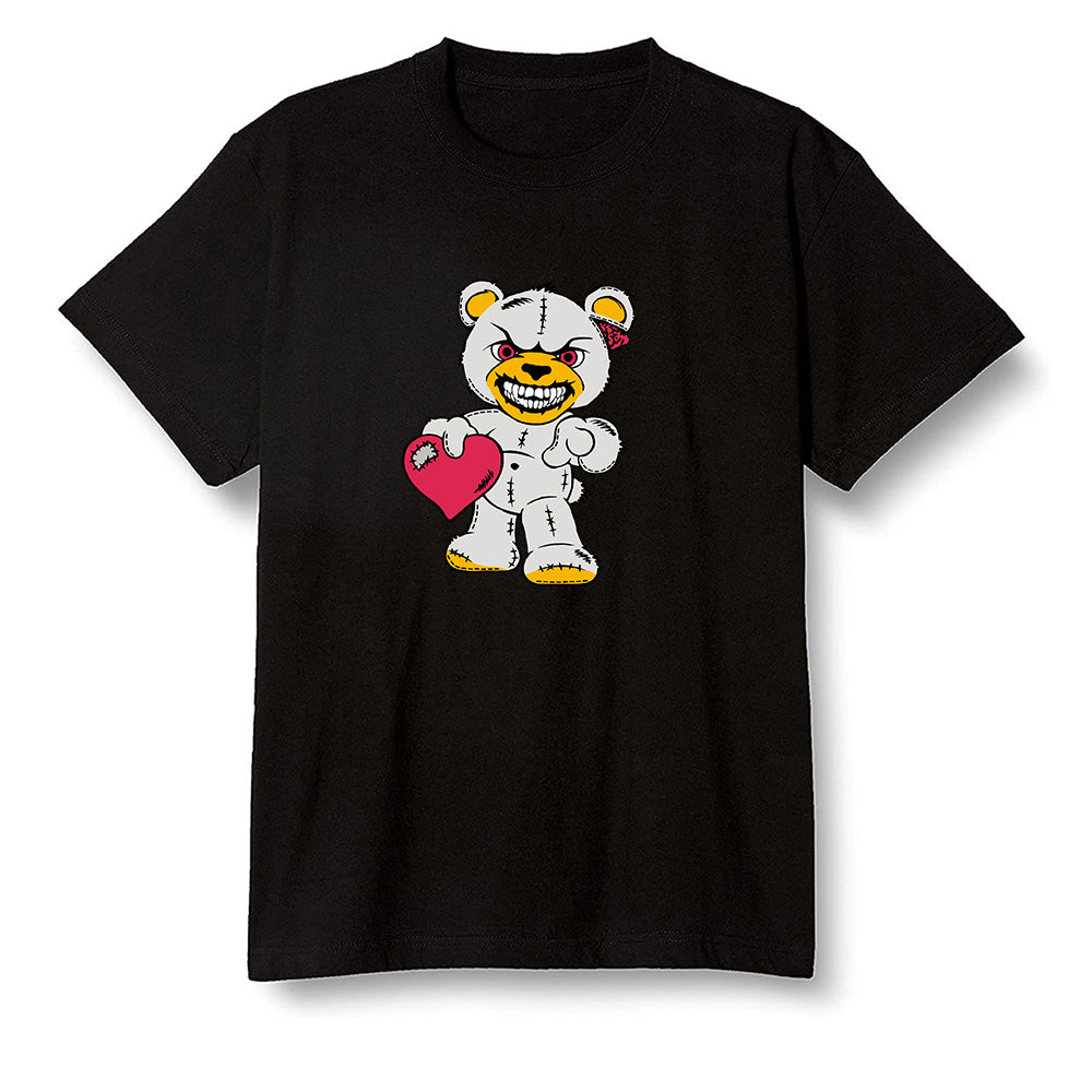 Pop Colour AJ1 Retro High OG Light Fusion Red - Angry Teddy Bear - Black Men T-shirt