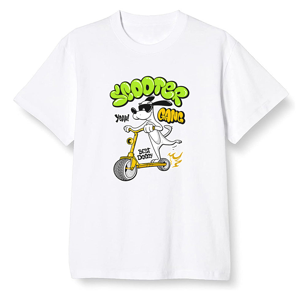 Pop Colour AJ1 Retro High OG Volt Gold - Cartoon dog riding a scooter - White Men T-shirt