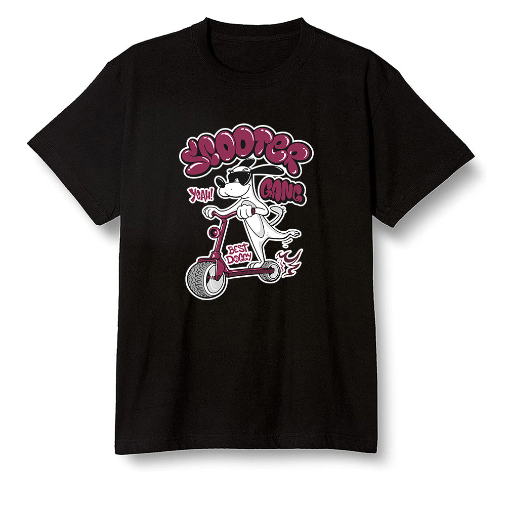 Pop Colour AJ1 Retro High OG Bordeaux - Cartoon dog riding a scooter - Black Men T-shirt