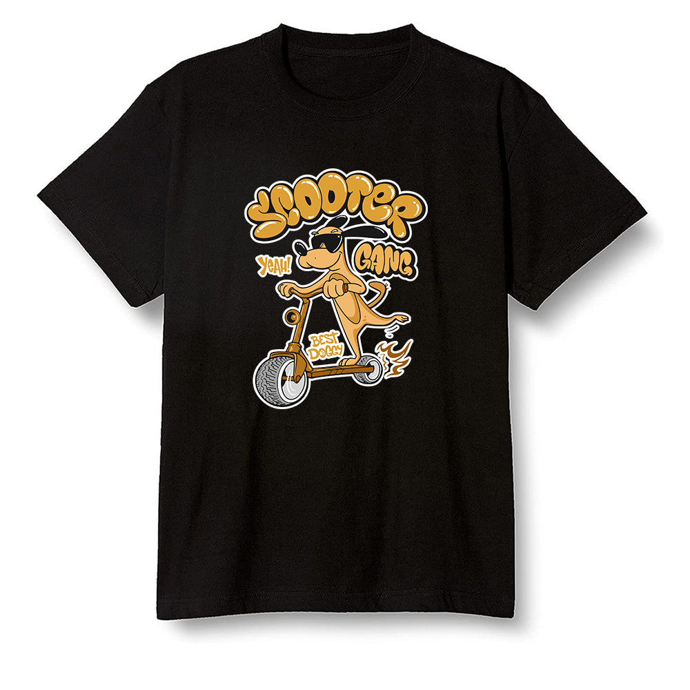 Pop Colour AJ1 Retro High OG Rookie Of The Year - Cartoon dog riding a scooter - Black Men T-shirt