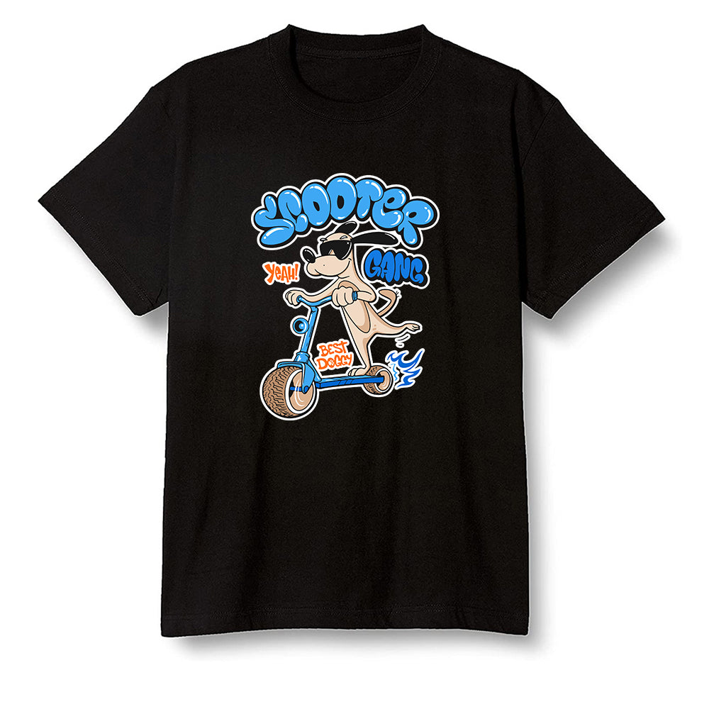 Pop Colour AJ1 Retro High OG PRO Prototype - Cartoon dog riding a scooter - Black Men T-shirt