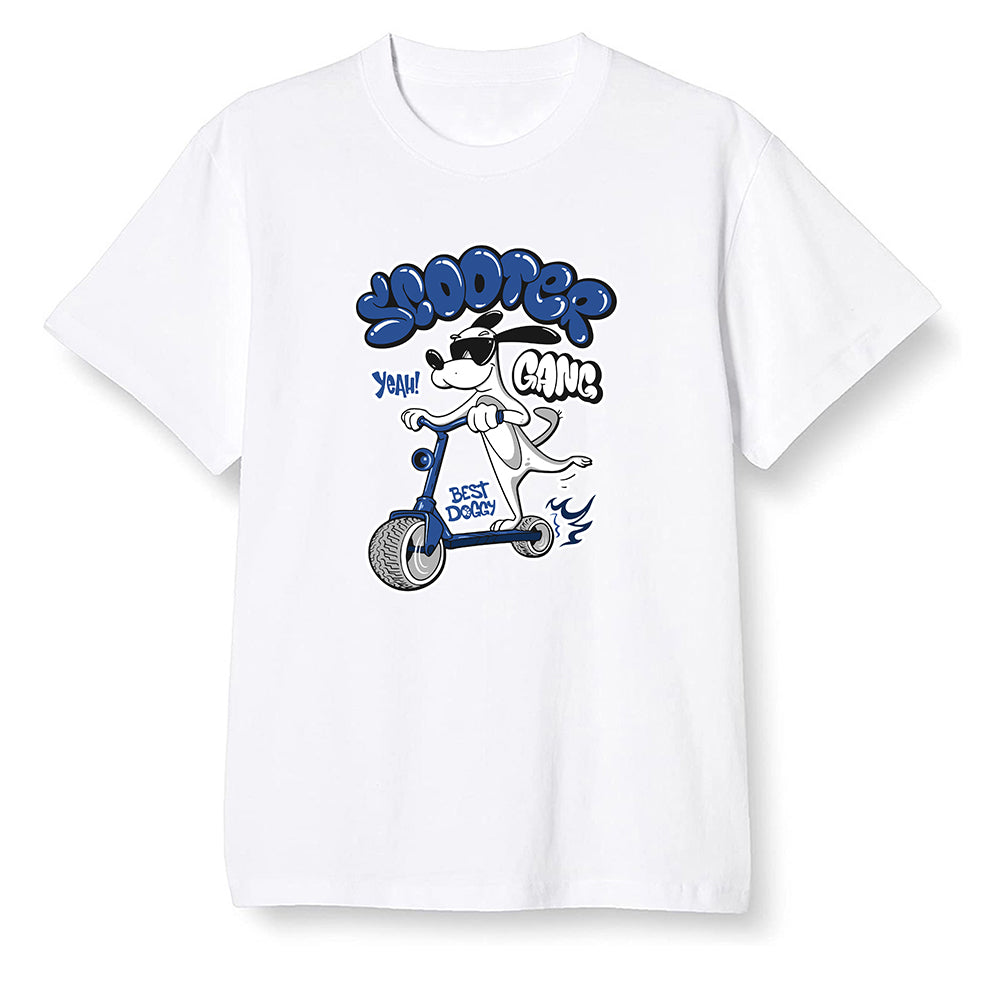 Pop Colour AJ13 Retro Flint - Cartoon dog riding a scooter - White Men T-shirt