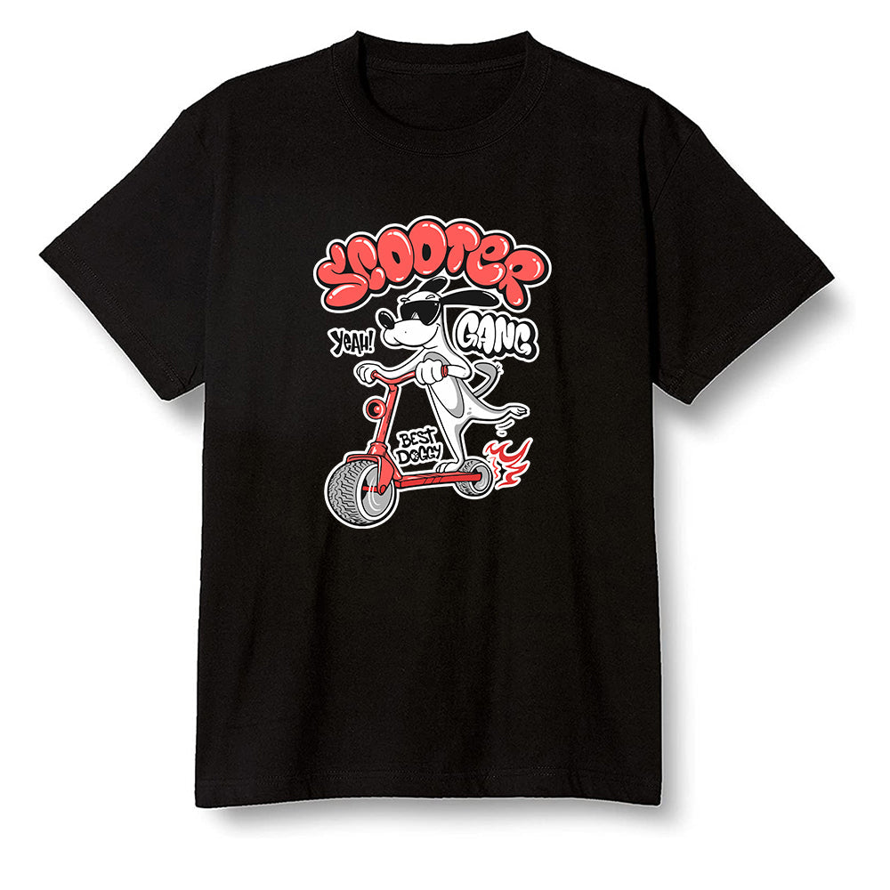 Pop Colour AJ6 Retro Tinker Hatfield - Cartoon dog riding a scooter - Black Men T-shirt