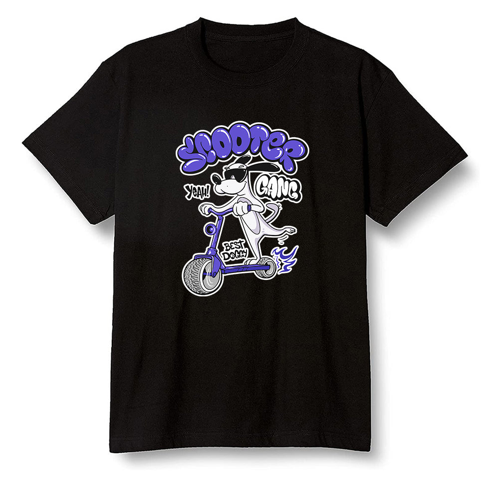 Pop Colour AJ6 Retro Ltr Flint - Cartoon dog riding a scooter - Black Men T-shirt