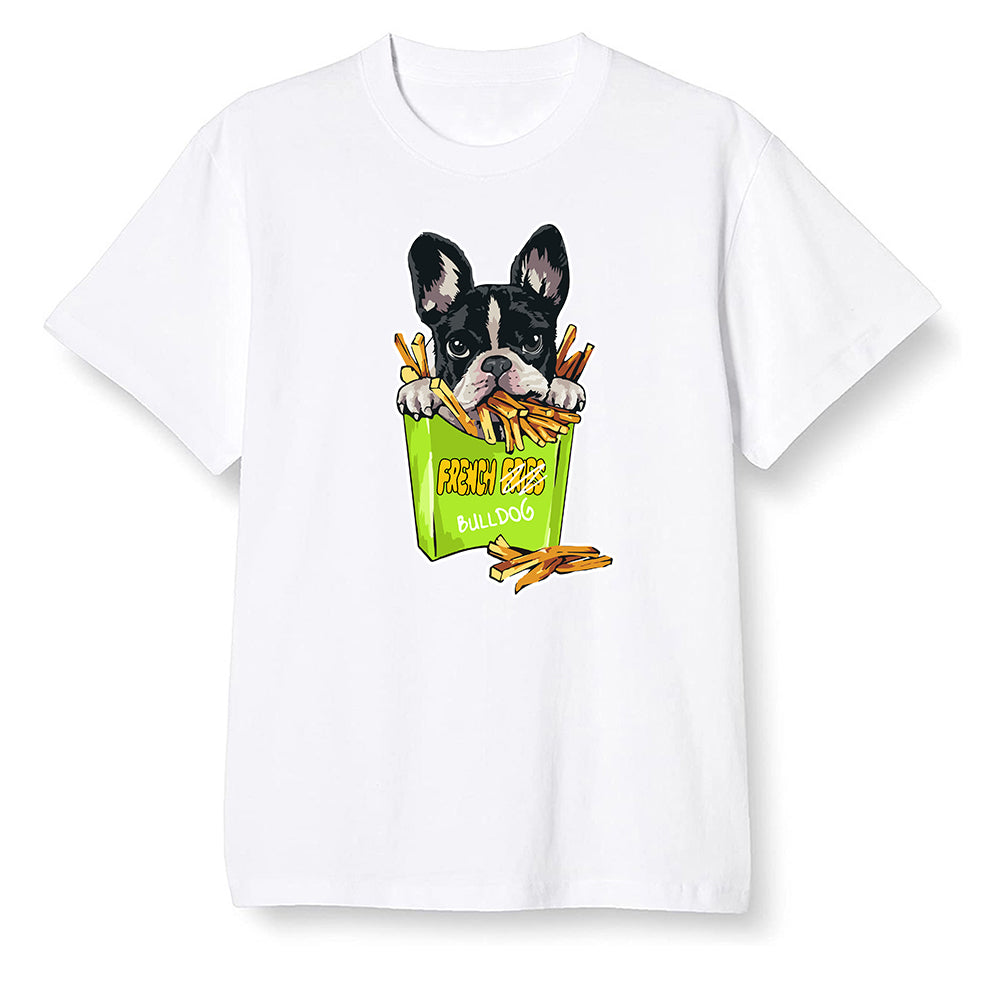 Pop Colour AJ1 Retro High OG Volt Gold - Cute dog eating french fries - White Men T-shirt