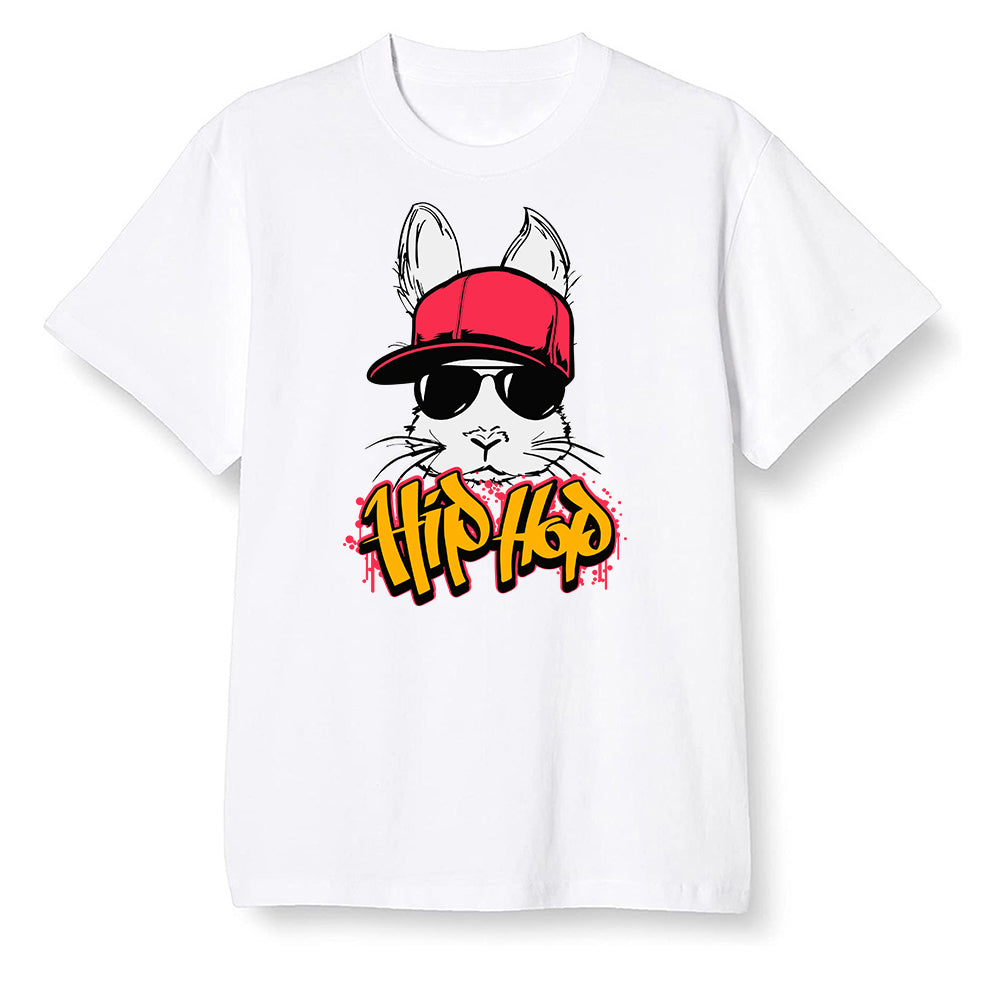 Pop Colour AJ1 Retro High OG Light Fusion Red - Hip Hop bunny - White Men T-shirt