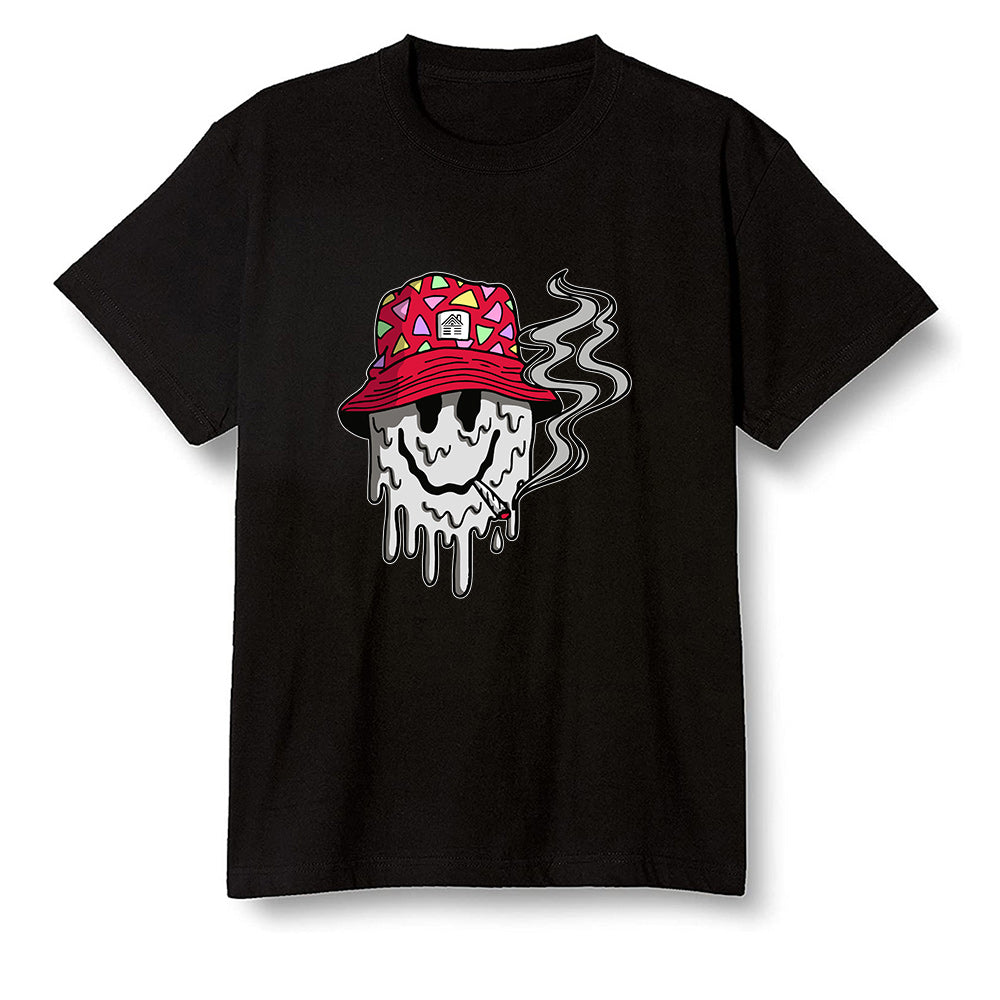 Pop Colour AJ1 Retro High OG Light Smoke Grey - Hippie smiley face - Black Men T-shirt