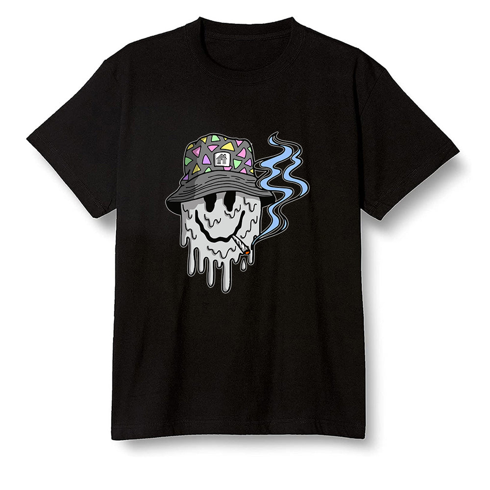 Pop Colour AJ1 Low Wolf Grey/Sail/Photon Dust/White - Hippie smiley face - Black Men T-shirt