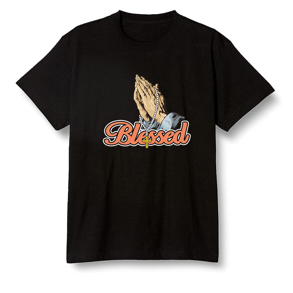 Pop Colour AJ1 Retro High OG Electro Orange - I Blessed - Black Men T-shirt