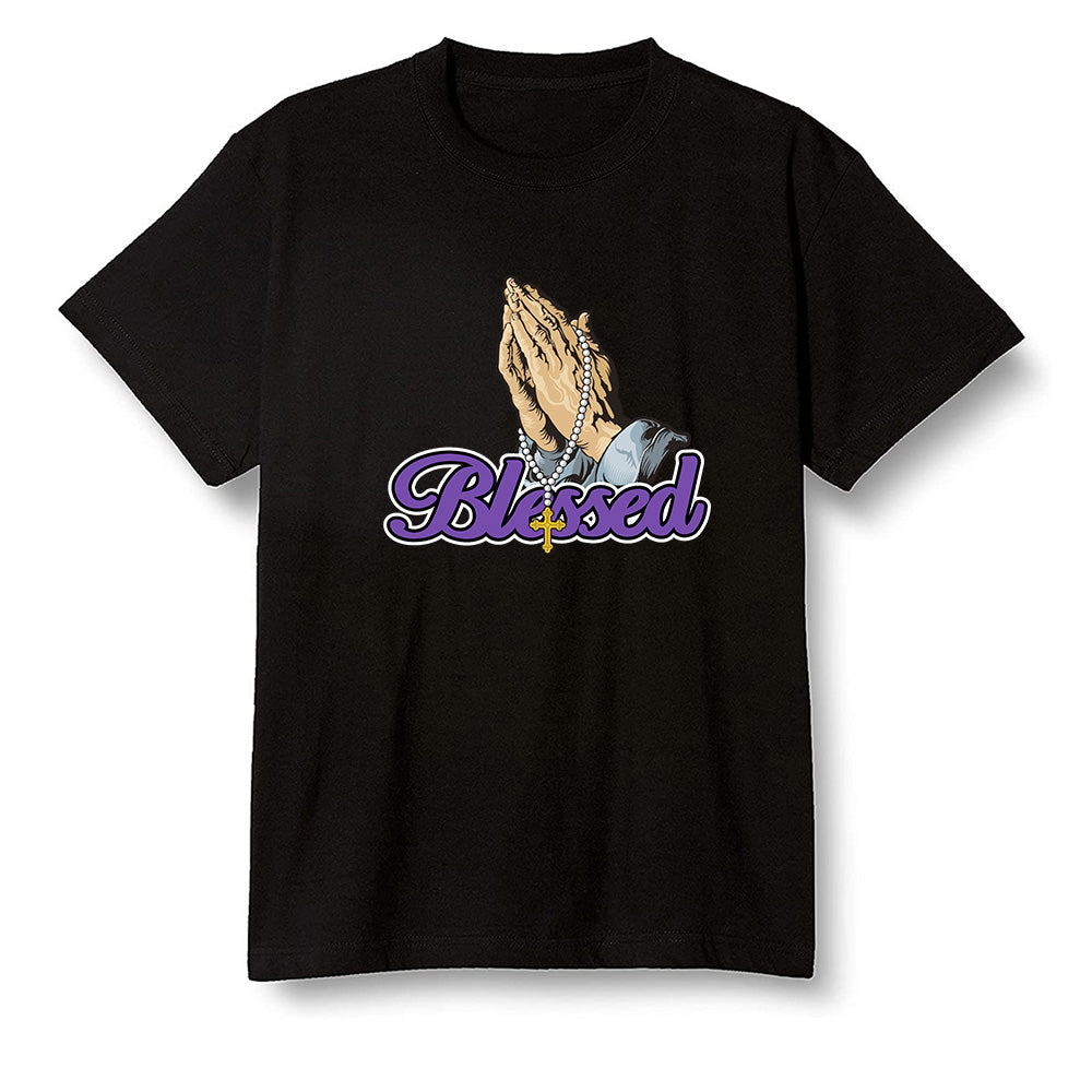 Pop Colour AJ1 Retro High OG Court Purple - I Blessed - Black Men T-shirt