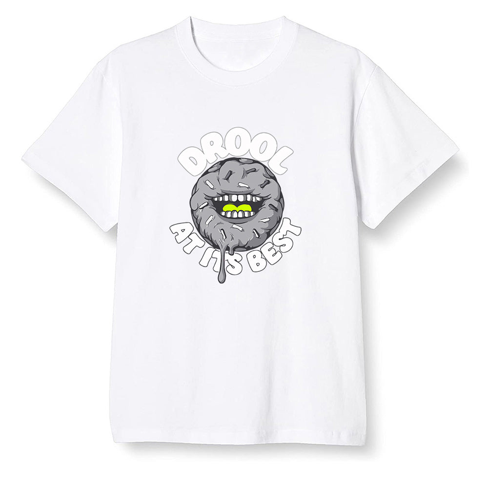 Pop Colour AJ1 Mid Grey Volt - I love Donut Drool - White Men T-shirt