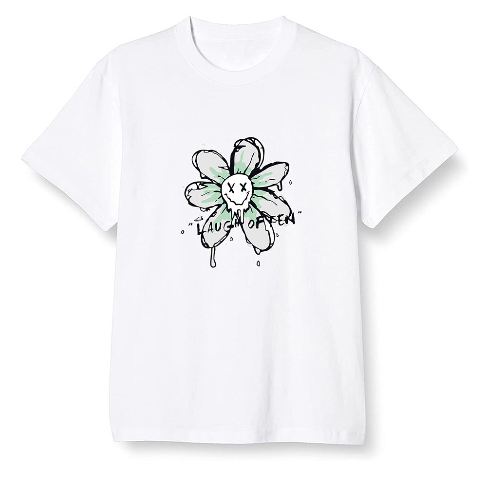 Pop Colour AJ1 Low Retro 'White' White/White-Metallic Silver - Smiling flower - White Men T-shirt