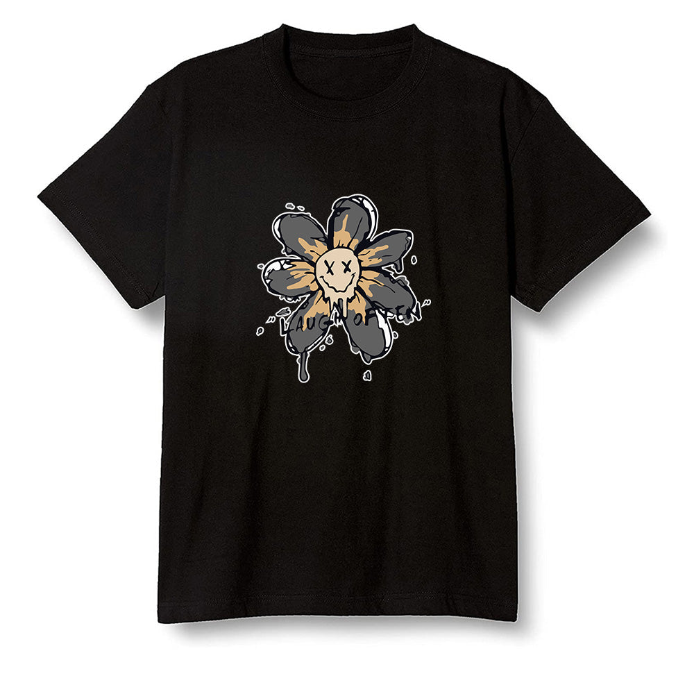 Pop Colour AJ1 Retro High OGetallic Gold - Smiling flower - Black Men T-shirt