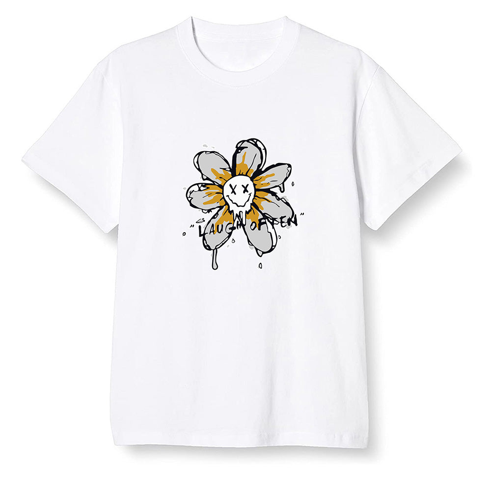 Pop Colour AJ1 Retro High OG Yellow Ochre - Smiling flower - White Men T-shirt