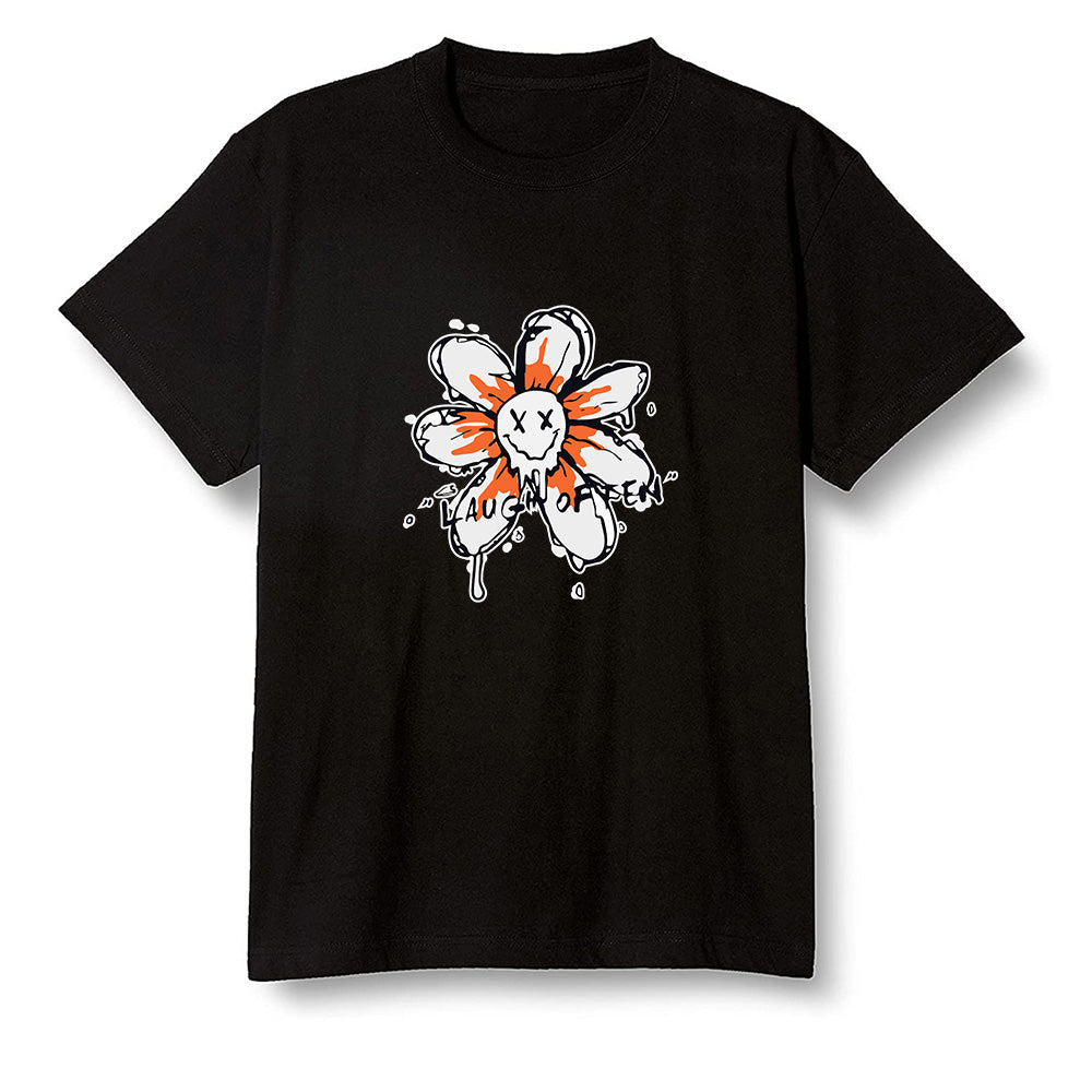 Pop Colour AJ1 Retro High OG Electro Orange - Smiling flower - Black Men T-shirt