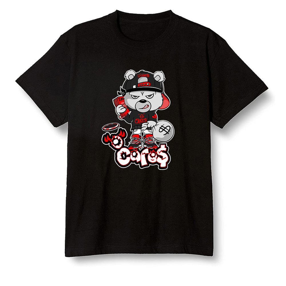 Pop Colour AJ1 Low Black Toe - 0 Cares$ Teddy - Black Men T-shirt
