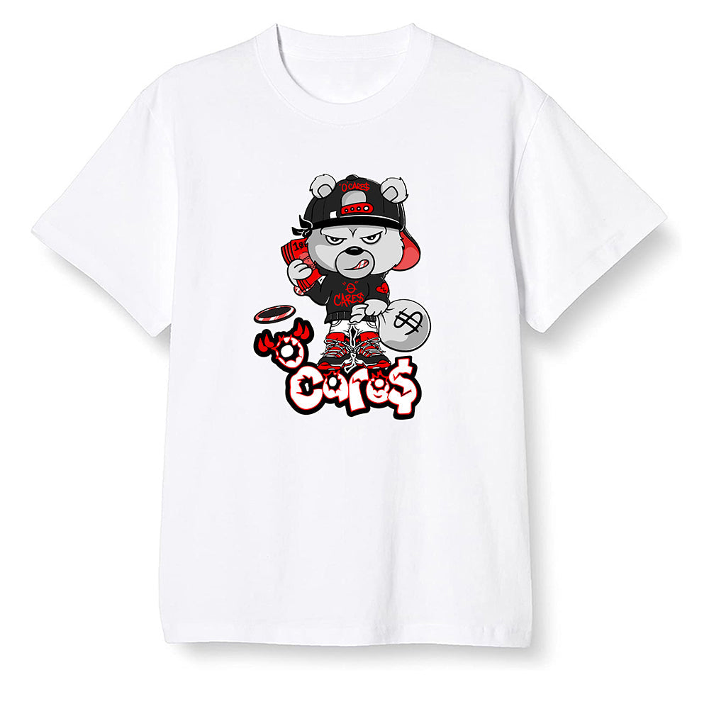 Pop Colour AJ1 Low Black Toe - 0 Cares$ Teddy - White Men T-shirt