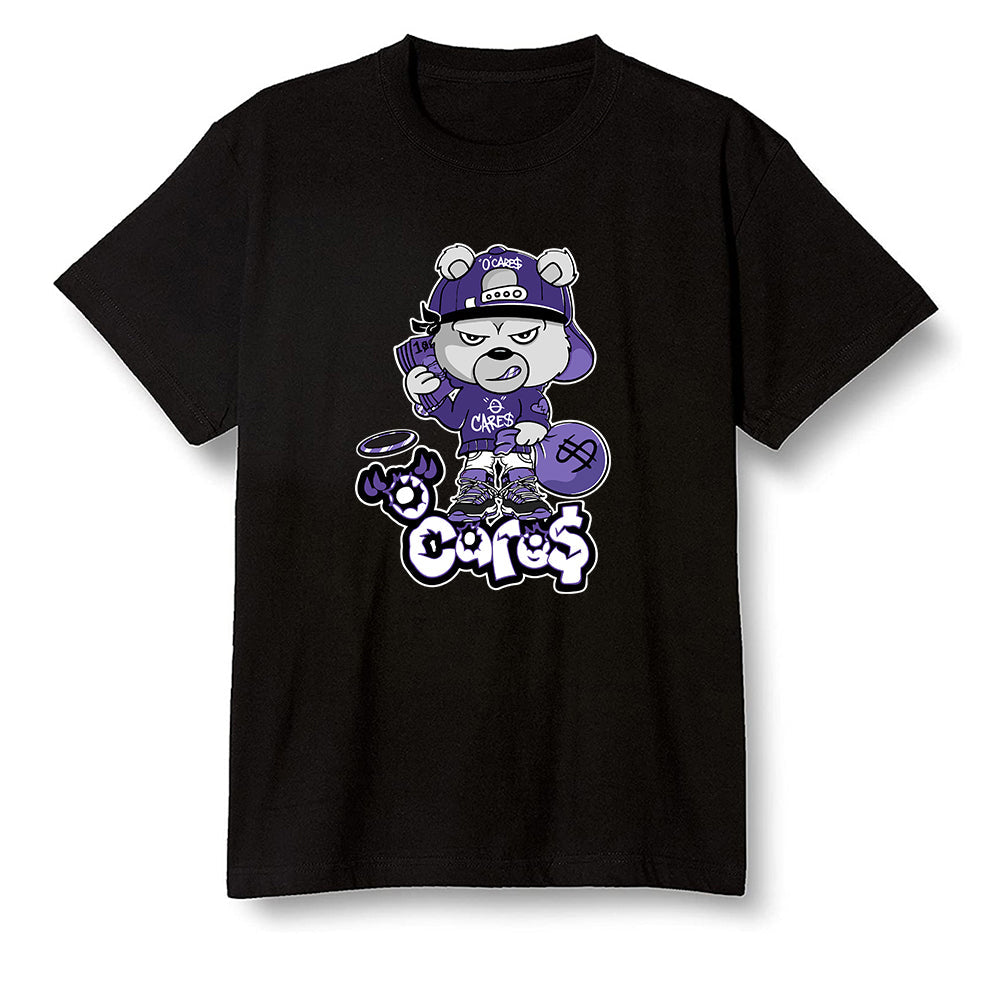 Pop Colour AJ1 Retro High OG Court Purple - 0 Cares$ Teddy - Black Men T-shirt