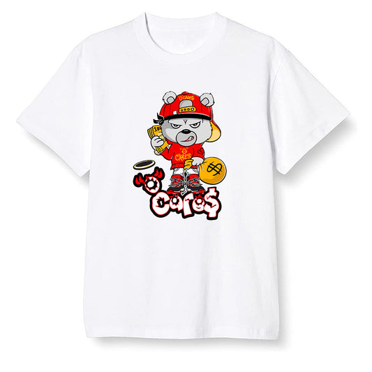 Pop Colour AJ1 Retro High OG Light Fusion Red - 0 Cares$ Teddy - White Men T-shirt