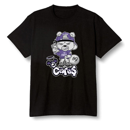 Pop Colour AJ1 High OG Court Purple - 0 Cares$ Teddy - Black Men T-shirt