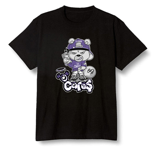 Pop Colour AJ1 High OG Court Purple - 0 Cares$ Teddy - Black Men T-shirt