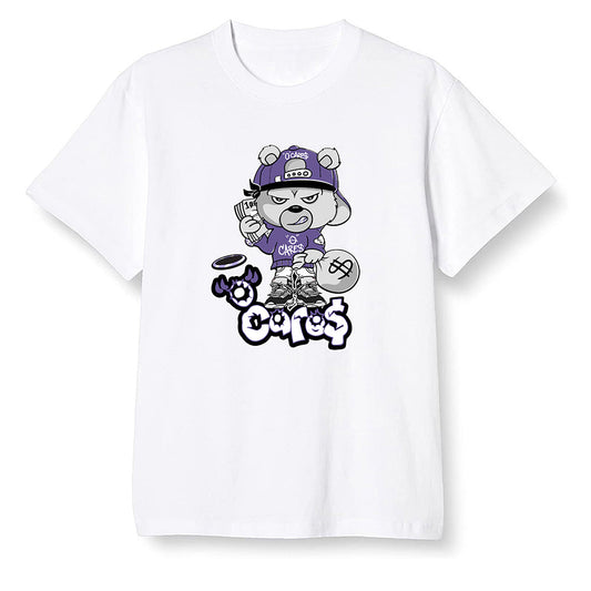 Pop Colour AJ1 High OG Court Purple - 0 Cares$ Teddy - White Men T-shirt