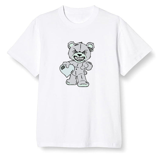 Pop Colour AJ1 Low Retro 'White' White/White-Metallic Silver - Angry Teddy Bear - White Men T-shirt