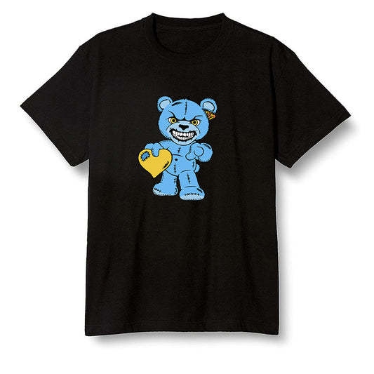 Pop Colour AJ1 Retro Low 'West Coast' White/Varsity Maize-University Blue - Angry Teddy Bear - Black Men T-shirt