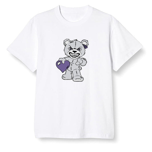 Pop Colour AJ1 High OG Court Purple - Angry Teddy Bear - White Men T-shirt