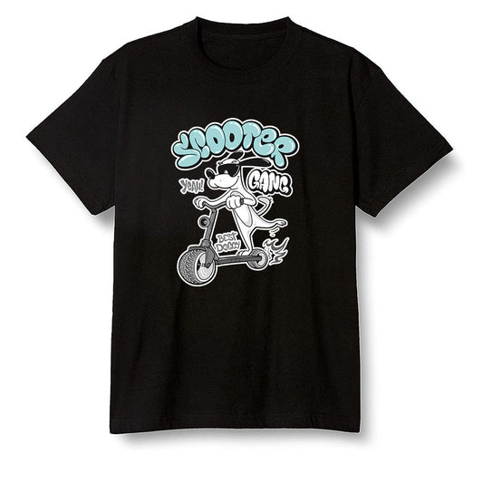 Pop Colour AJ1 Low Retro 'White' White/White-Metallic Silver - Cartoon dog riding a scooter - Black Men T-shirt