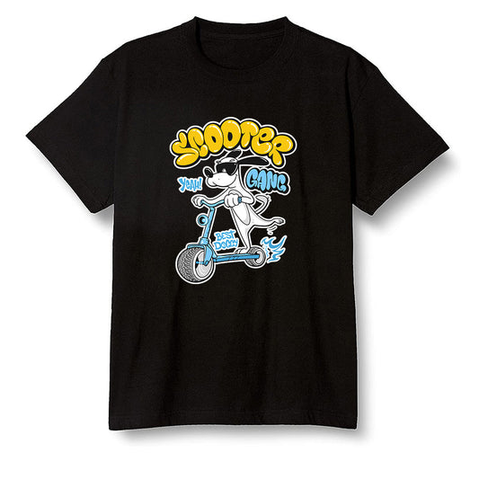 Pop Colour AJ1 Retro Low 'West Coast' White/Varsity Maize-University Blue - Cartoon dog riding a scooter - Black Men T-shirt