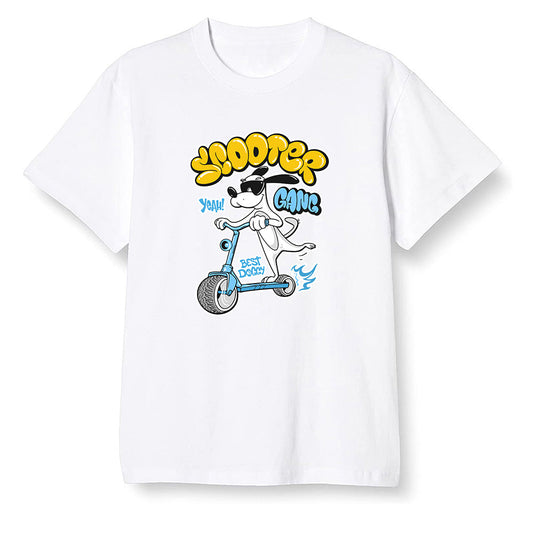 Pop Colour AJ1 Retro Low 'West Coast' White/Varsity Maize-University Blue - Cartoon dog riding a scooter - White Men T-shirt
