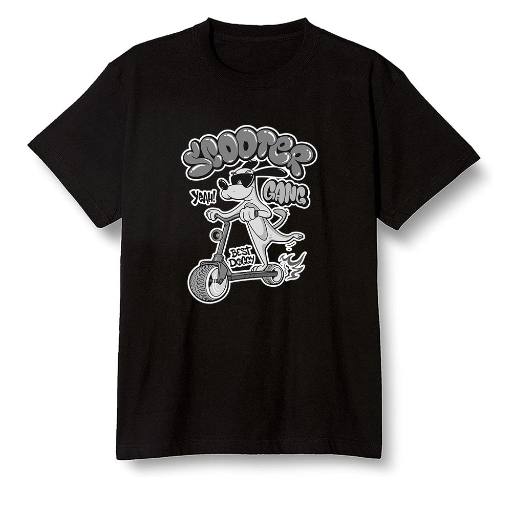 Pop Colour AJ1 Low 'Triple Black' Black - Cartoon dog riding a scooter - Black Men T-shirt