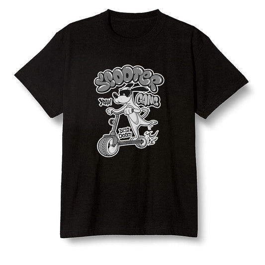 Pop Colour AJ1 Low 'Triple Black' Black - Cartoon dog riding a scooter - Black Men T-shirt