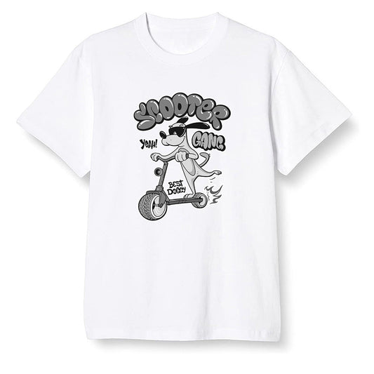 Pop Colour AJ1 Low 'Triple Black' Black - Cartoon dog riding a scooter - White Men T-shirt