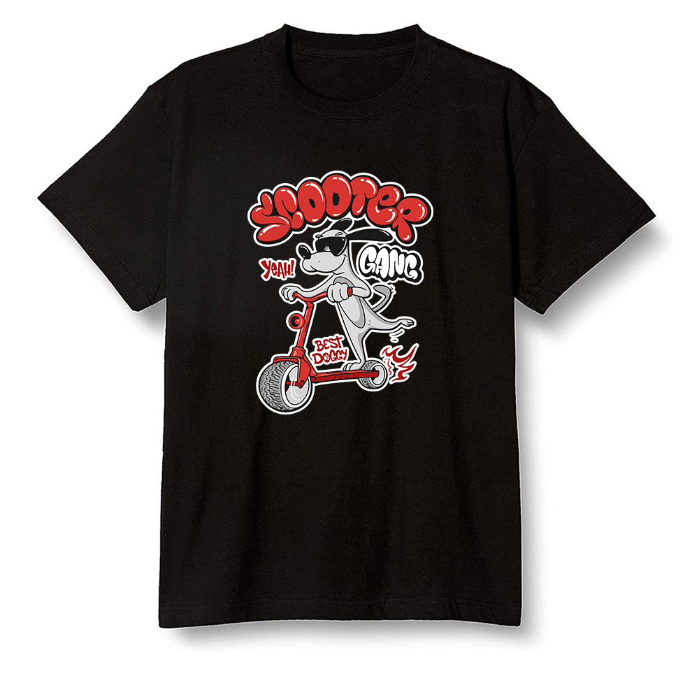 Pop Colour AJ1 Low Black Toe - Cartoon dog riding a scooter - Black Men T-shirt