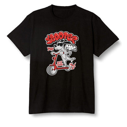 Pop Colour AJ1 Low Black Toe - Cartoon dog riding a scooter - Black Men T-shirt