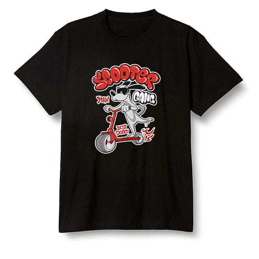 Pop Colour AJ1 Low Black Toe - Cartoon dog riding a scooter - Black Men T-shirt