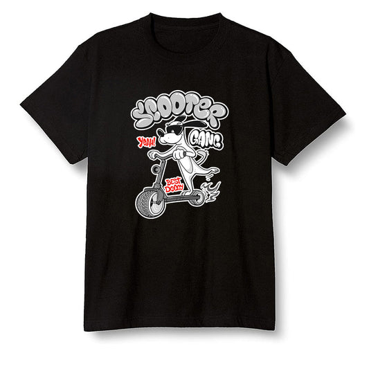 Pop Colour AJ1 Low GS Light Smoke Grey - Cartoon dog riding a scooter - Black Men T-shirt