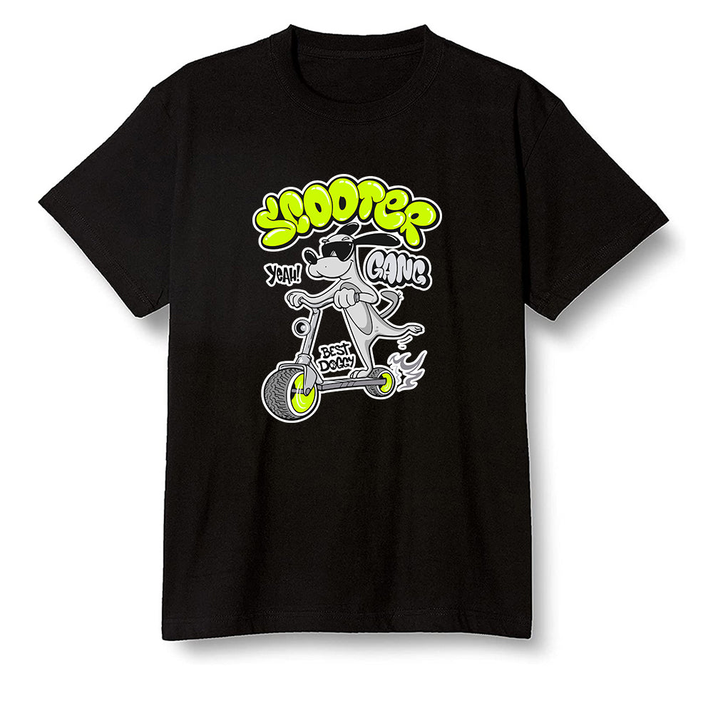 Pop Colour AJ1 Mid Grey Volt - Cartoon dog riding a scooter - Black Men T-shirt