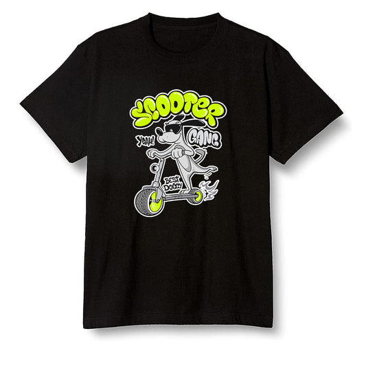 Pop Colour AJ1 Mid Grey Volt - Cartoon dog riding a scooter - Black Men T-shirt