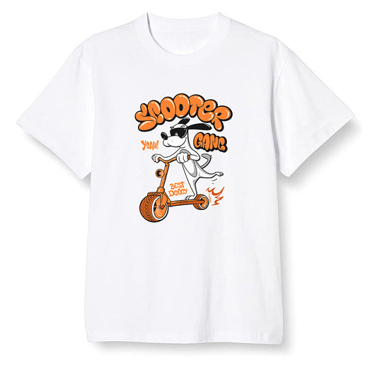 Pop Colour AJ1 Retro High OG Shattered Backboard - Cartoon dog riding a scooter - White Men T-shirt