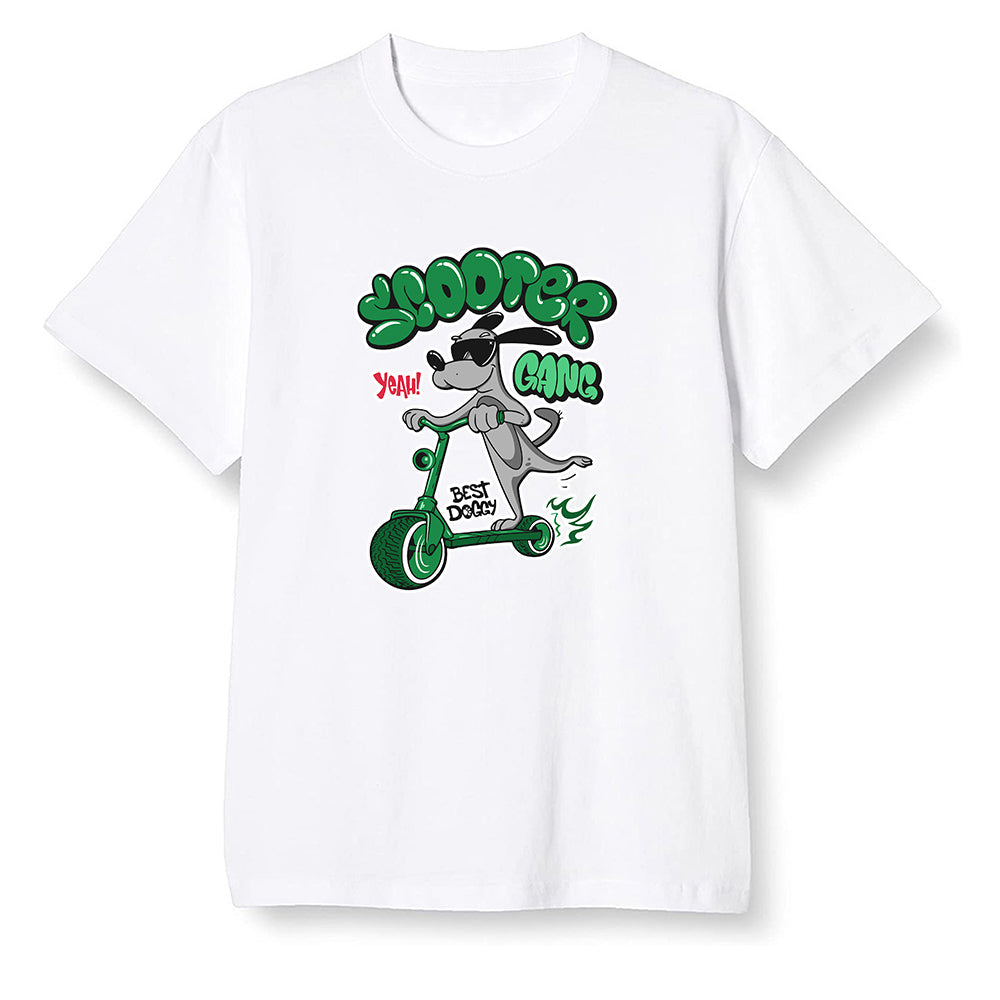 Pop Colour AJ1 Retro High OG Pine Green J10456 - Cartoon dog riding a scooter - White Men T-shirt