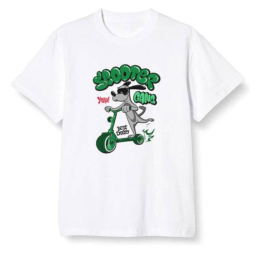 Pop Colour AJ1 Retro High OG Pine Green J10456 - Cartoon dog riding a scooter - White Men T-shirt