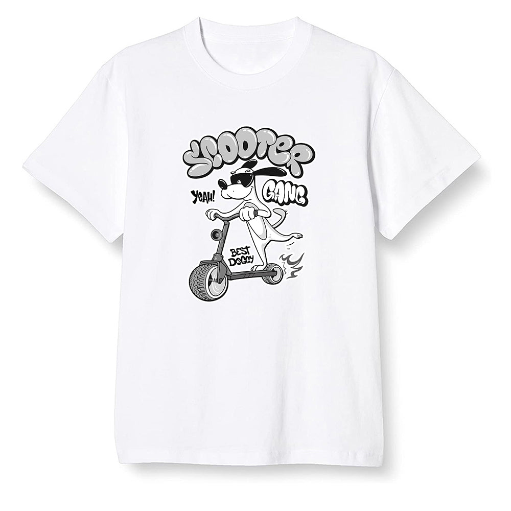 Pop Colour AJ1 Retro High OG Rebellionaire - Cartoon dog riding a scooter - White Men T-shirt