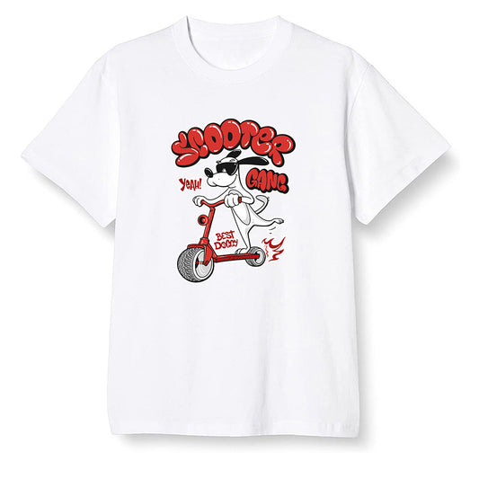 Pop Colour AJ1 Retro High OG Chicago - Cartoon dog riding a scooter - White Men T-shirt